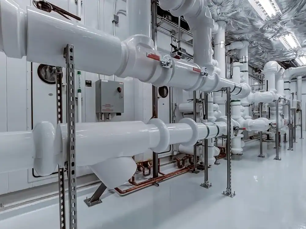 Modern plumbing and heating pipes in a home