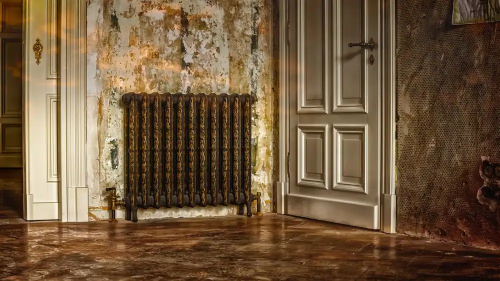 Cast-iron heating radiator in a home